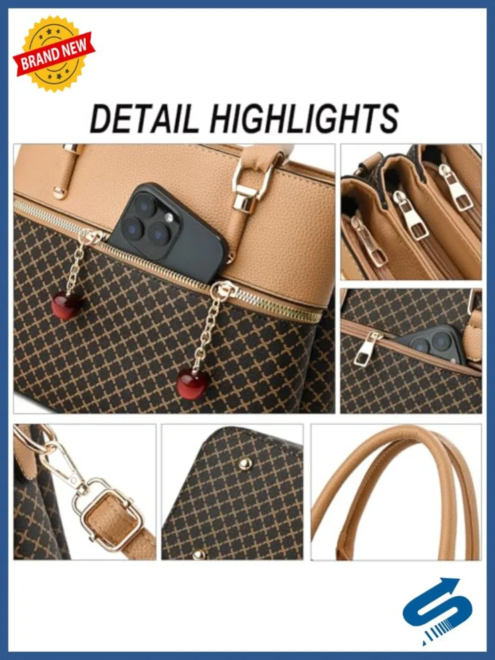 Dual-tone Leather Faux Leather 3-Zip Compartment Tote Bag Crossbody Shoulder